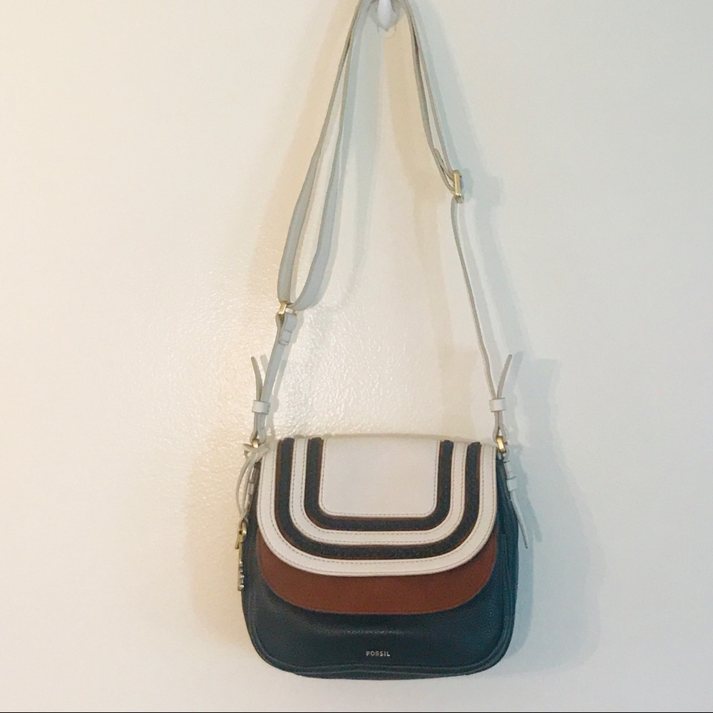 Fossil black & brown leather crossbody purse